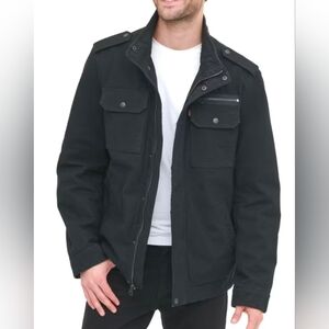 Levi's Mens Small Military Field Jacket Black Zip & Snap Closure & Chest Pockets